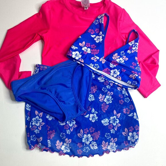 Art Class NWOT, girl's size M (8), four piece swim outfit in pink and blue.